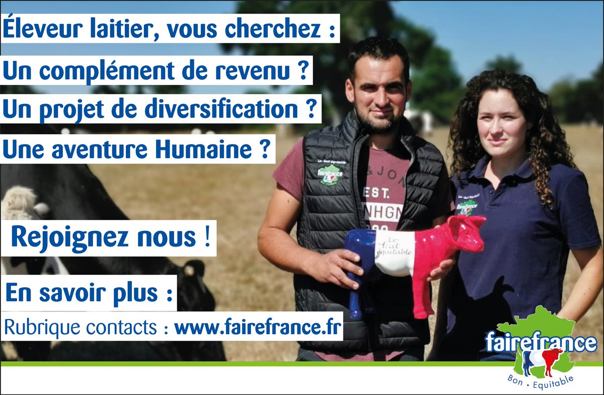 Fairefrance's tweet photo. @Fairefrance #LeLaitEquitable vous intéresse ? Vous êtes éleveur (éleveuse) laitier, voici la procédure pour nous rejoindre rubrique contacts de notre site internet ! Alors n'attendez plus ! 🤩🥳👏👇
https://t.co/XstWA9Pm2T https://t.co/h1z8h1Gq8p
