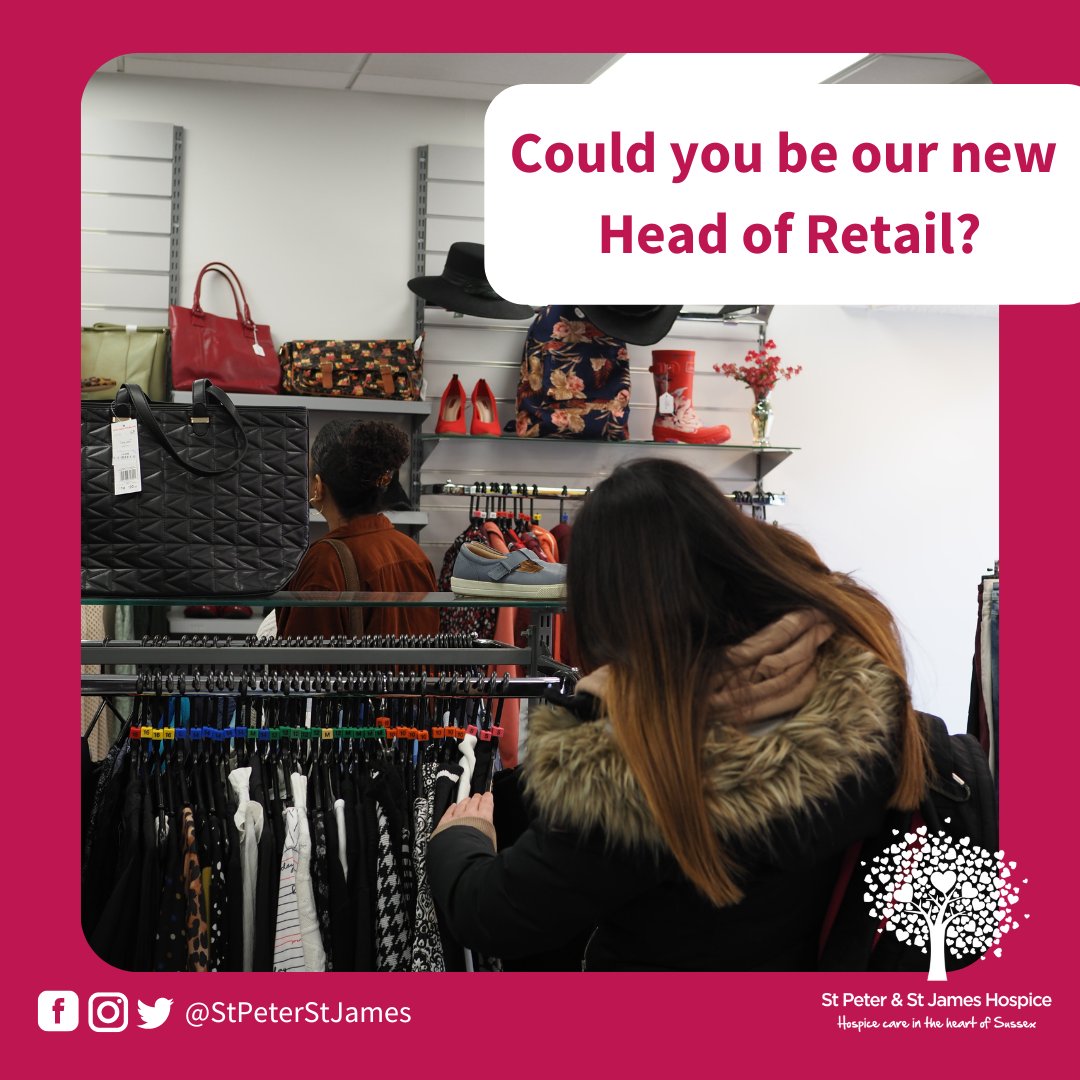 We are looking for a Head of Retail! Based in Hurstpierpoint, your work will provide vital funds for our hospice in Mid Sussex. 

- Salary £47,674 to £52,701 FTE
- Full time
- Permanent

Apply: stpjhospice.org/about-us/worki…

#CharityRetail #Retail #RetailJobs #SussexJobs