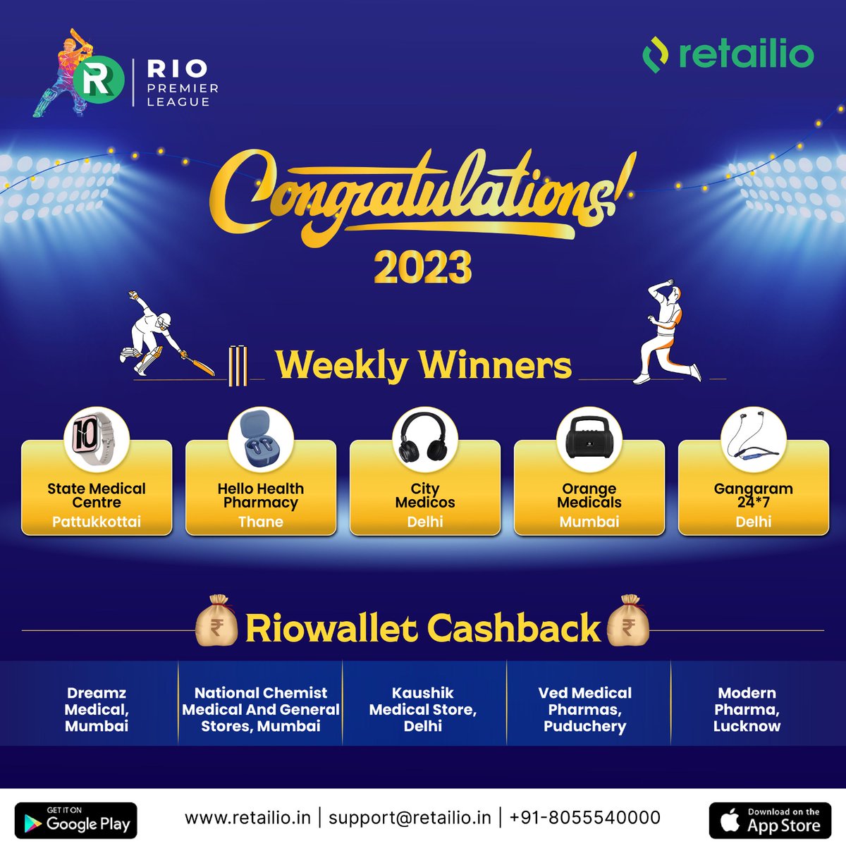 retailioapp's tweet photo. 🎉 Congratulations to our RPL Week 5 Winners!🎉

You too can win prizes by Scoring runs in the Rio Premier League'23 ✨

Login to your Retailio App for more details!💯

#Retailio #RetailioPremierLeague #RPL #Winners #IPL23 https://t.co/T9HQgNu8Gi