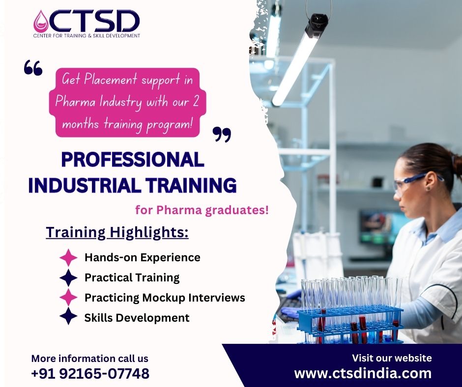 ctsd_india's tweet photo. Take your career to the next level with hands-on industrial training in the expanding pharmaceutical industry!  For more details about our program for professional industrial training, get in touch with us right away.
#CTSD #pharmacytraining #trainingprogram #industrialtraining https://t.co/q6TOZrP4cl