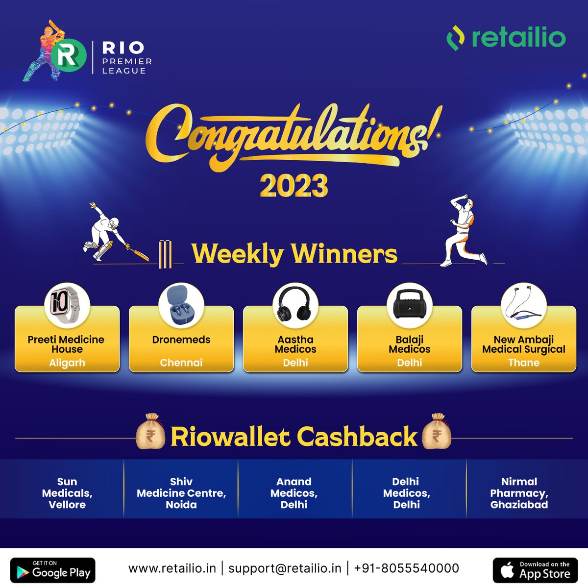 retailioapp's tweet photo. 🎉 Congratulations to our RPL Week 4 Winners!🎉

You too can win prizes by Scoring runs in the Rio Premier League'23 ✨

Login to your Retailio App for more details!💯

#Retailio #RetailioPremierLeague #RPL #Winners #IPL23 https://t.co/IkeSM3rtR1