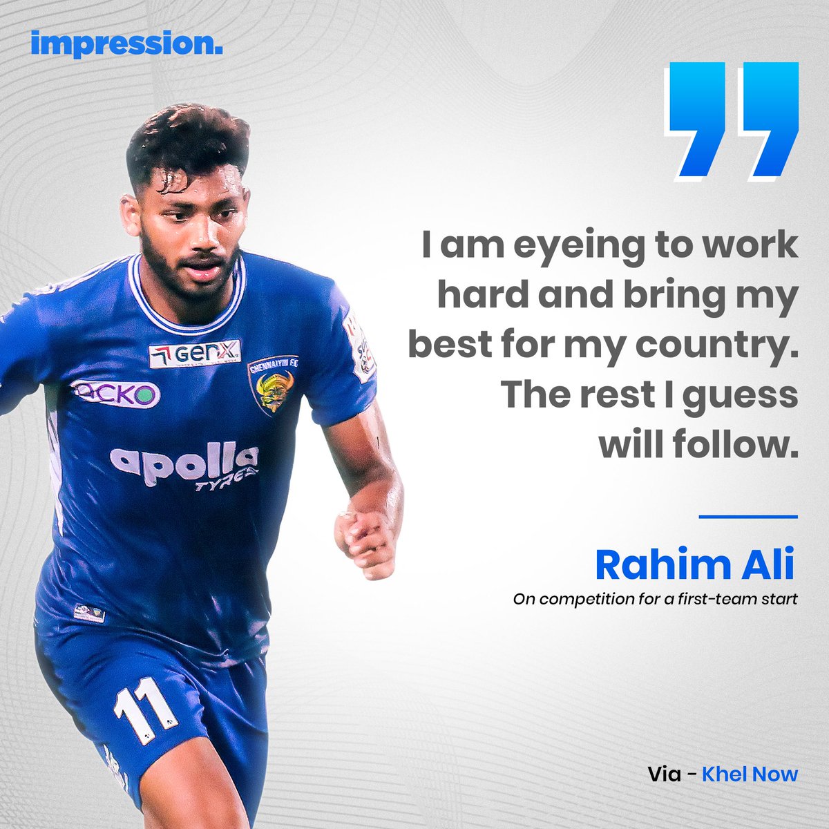impressionwrld's tweet photo. #MediaWatch Rahim is eyeing to cement his place in the national team🇮🇳.

#rahimali #indianfootball #isl #teamimpression @rahim_ali11 @KhelNow https://t.co/5VjDxG7TAG