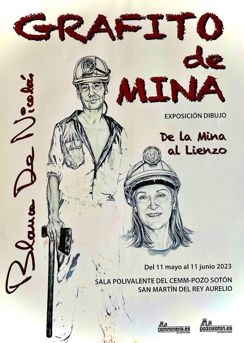 flautaasturias's tweet photo. Inauguración exposición de dibujo "GRAFITO DE MINA" 
Conchita Rodríguez Valencia, minera por sentencia,
Conchi Casado Sulé, minera carbonera y pintora,
Blanca De Nicolás, artista plástico.

Rubén Martínez Bastian,flauta

📆 Jueves 11 de mayo 2023
🕗 12h
📍 Pozo El Sotón(Asturias) https://t.co/cjQ4dTgW0f