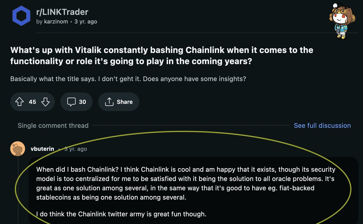 gelluminati's tweet photo. @ChainLinkGod @LtCol_ @chainlink @gelatonetwork @VitalikButerin called your security model "too centralized". Have centralized is it now? 🤡 https://t.co/rbTCpSt6Wn
