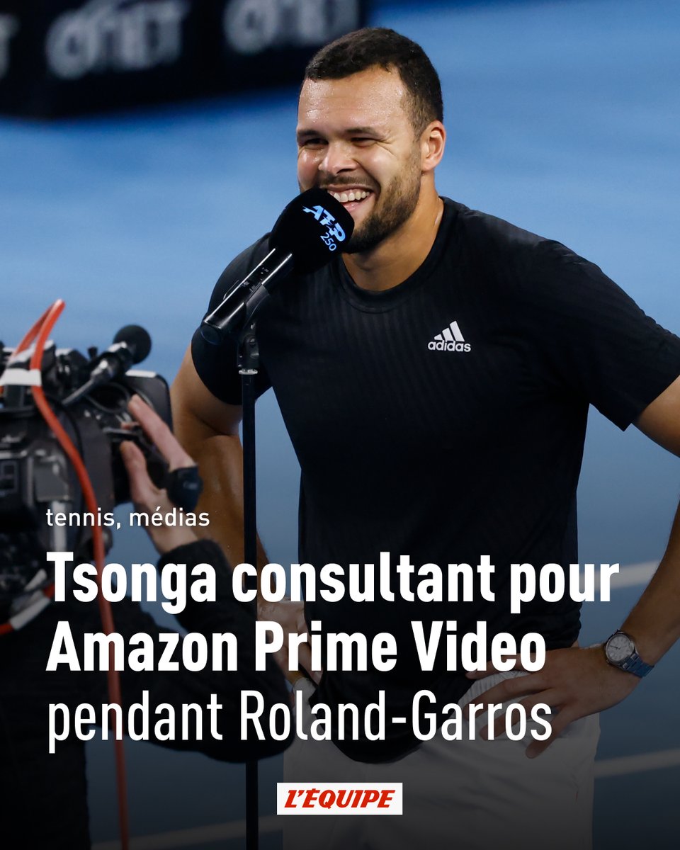 lequipe's tweet photo. Un an après avoir achevé sa carrière à Roland-Garros, l'ancien numéro 1 français Jo-Wilfried Tsonga va retrouver le tournoi du Grand Chelem en qualité de consultant pour Amazon Prime Video https://t.co/Uz2Ha9HXba https://t.co/kPzr020Cau