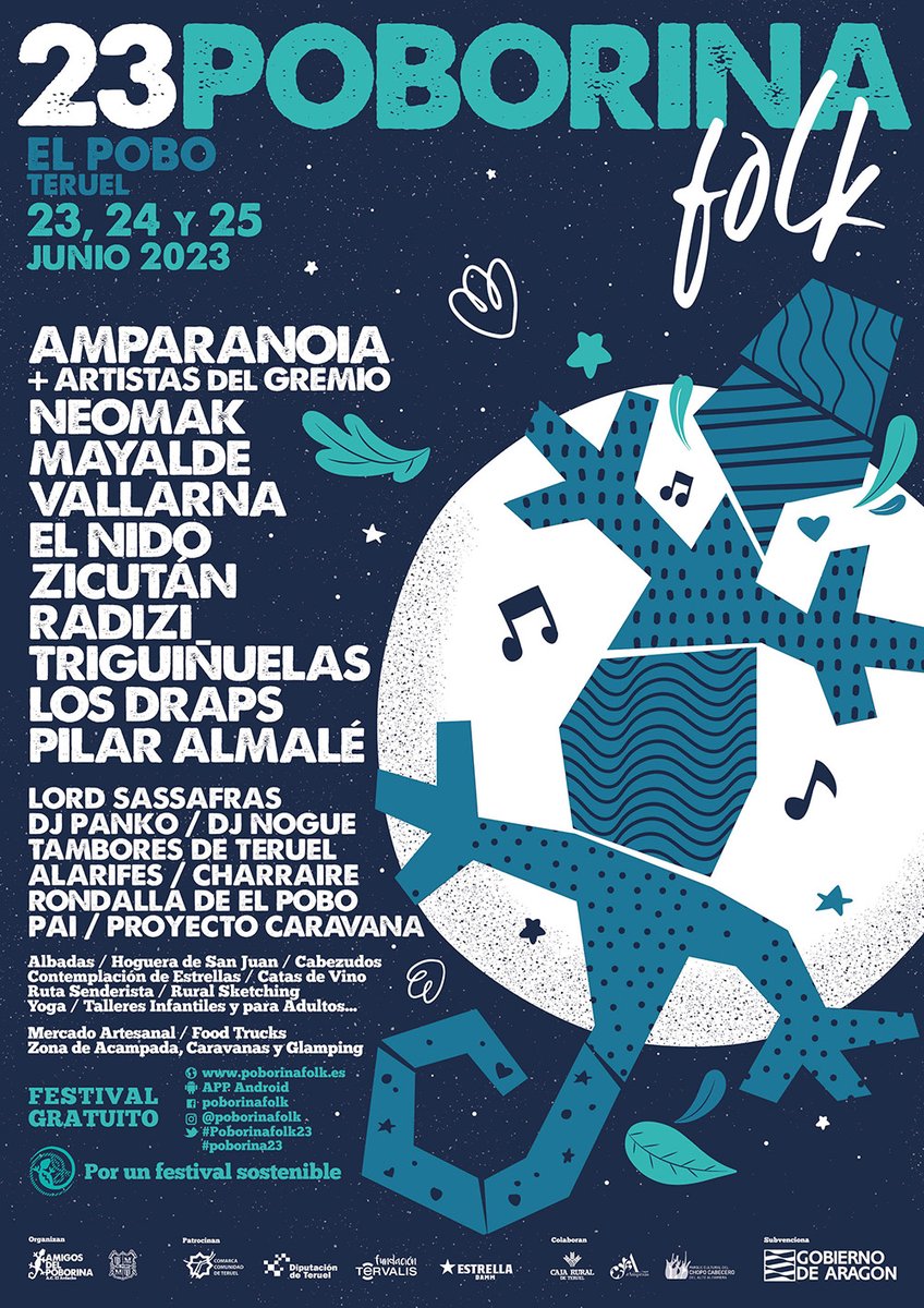 Ya está aquí el cartel de la XXIII edición de Poborina Folk!! 🦎♥️

☀️ Dale la bienvenida al verano con un ambiente increíble, grandes conciertos y actividades para todos los públicos.

Tienes toda la programación y horarios en la APP de Poborina y próximamente en nuestra web.