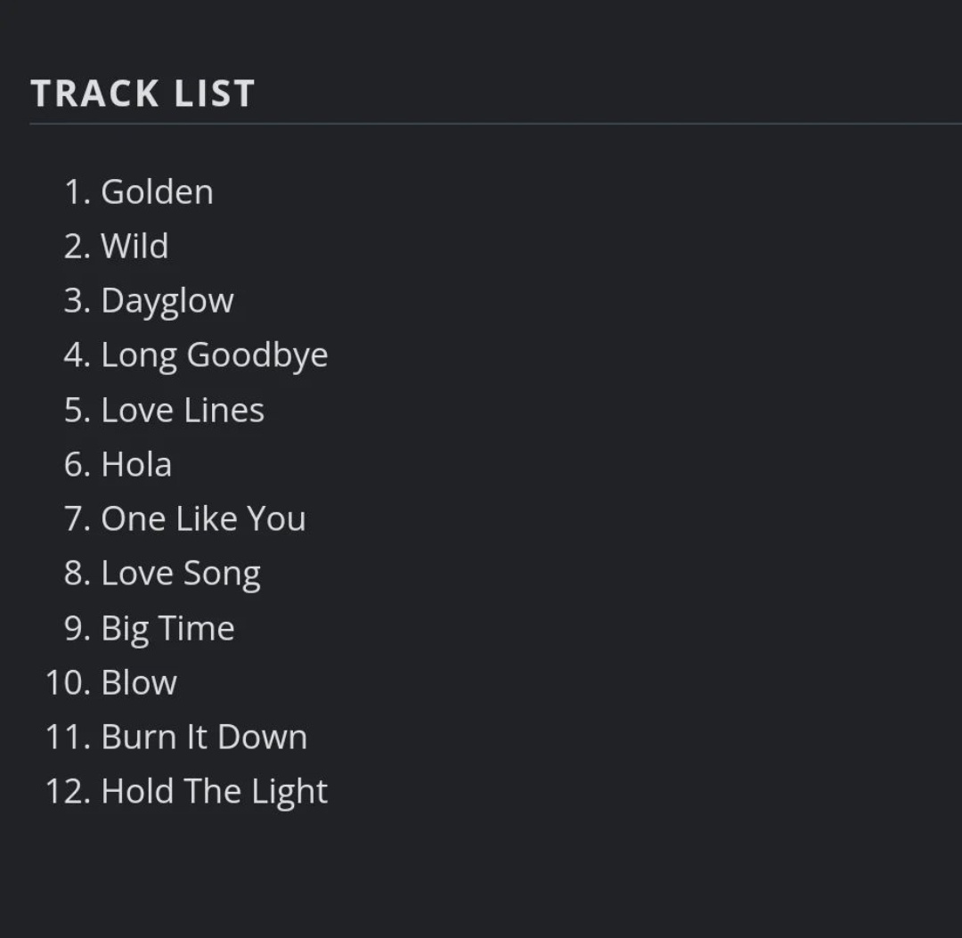 Lpfans_mx's tweet photo. También ya salió la tracklist del álbum! Y hay una canción que se llama "Hola", 

Hoy ganamos los hispanohablantes! 🔥😙❤️ 

#LPlovelines #lpnewalbum #lpgolden https://t.co/PnAK3ohtxm