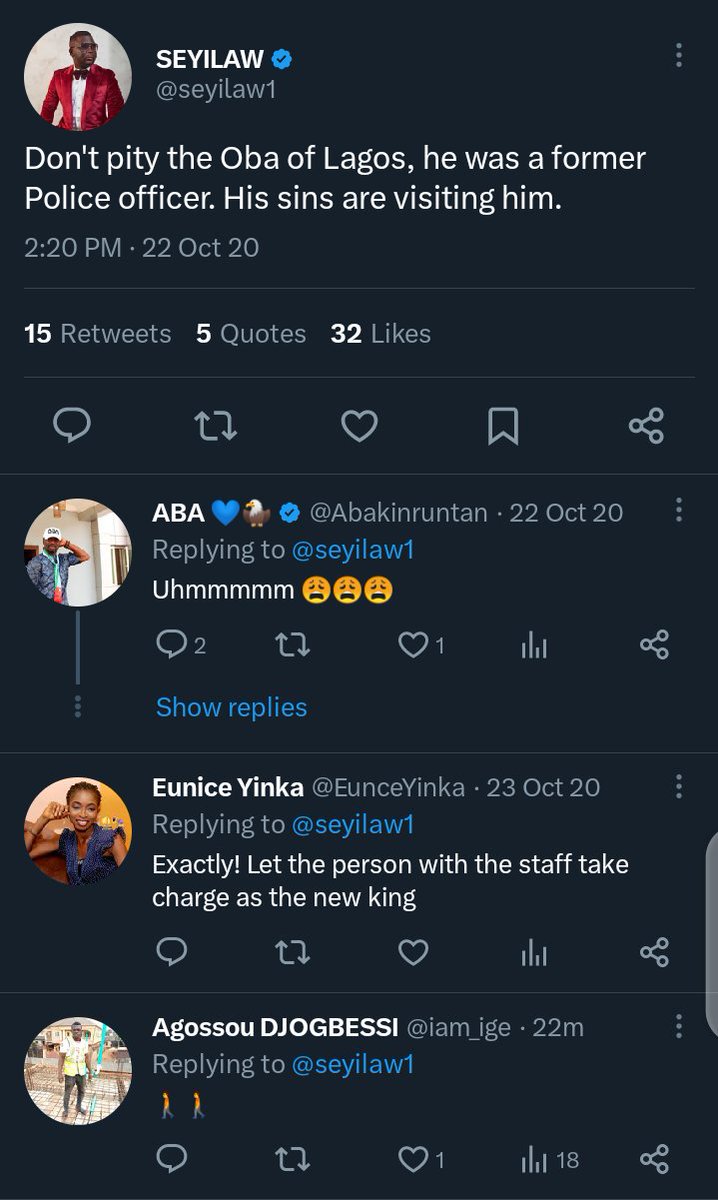 Jayaashy's tweet image. Don&apos;t try to be clever by half, this wasn&apos;t in response to the issues with HRM the Ooni and HRM the Oba of Lagos...

This was about how hoodlums broke into the palace of the Oba of Lagos.

#Endsarsprotest