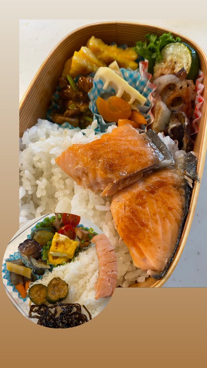 lucky_wa_san's tweet photo. 続いてる!お弁当♪ シャケは別であとはフライパン一つで
10分?12分?弁当✨
#obeto #お弁当記録 https://t.co/sCeOX2xJ9r