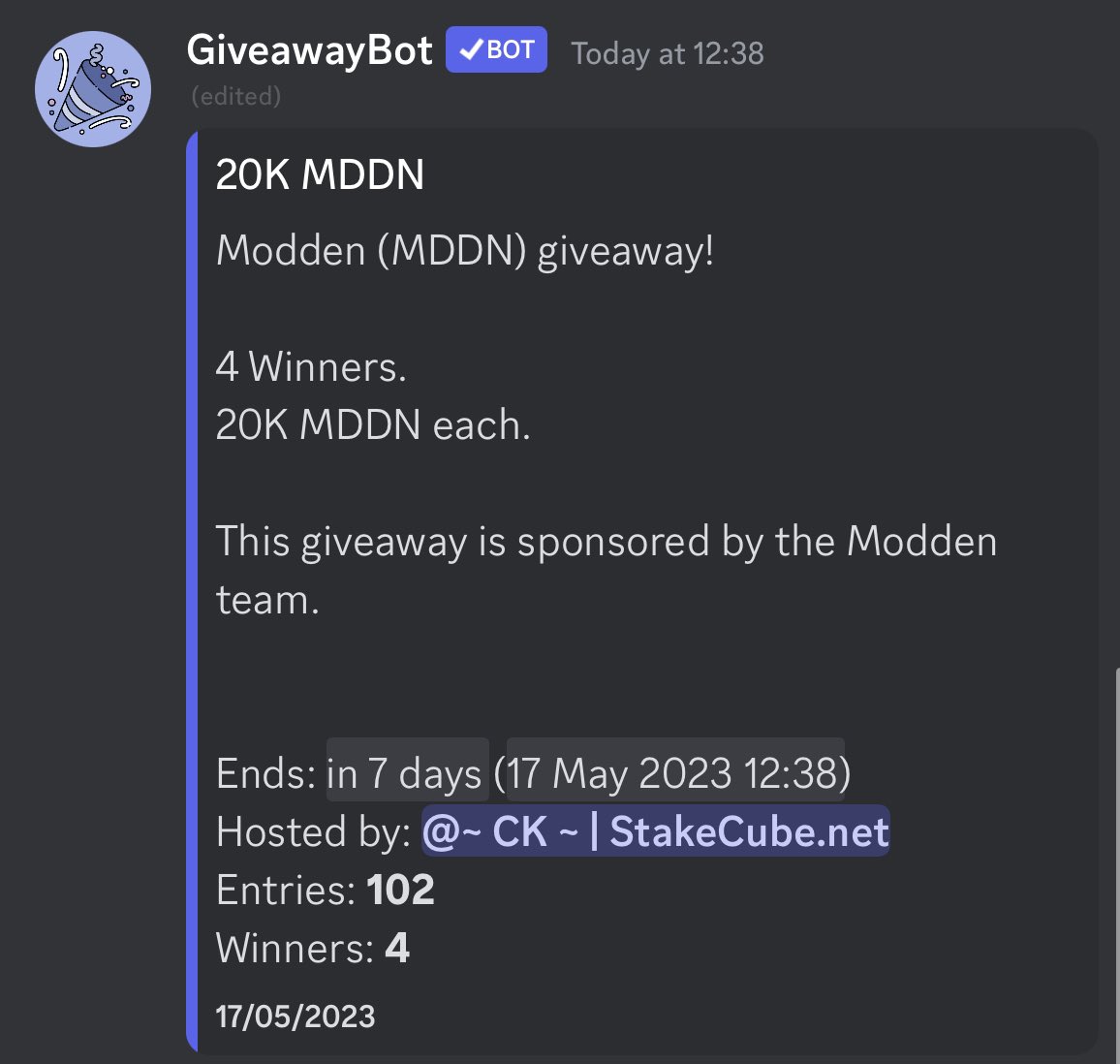 stakecube's tweet image. 🎉Join our Discord for an exciting #Giveaway, sponsored by @ModdenTech! Don&apos;t miss your chance to win $MDDN. Participate now and experience the thrill! 
#StakeCube #CryptoGiveaway

🔗 discord.gg/stakecube-4512…