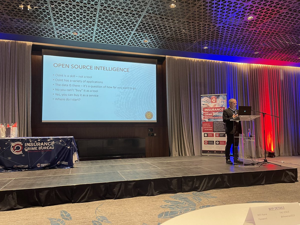 saicb's tweet photo. Open Source Intelligence is a topic that gets thrown around but what is it and how can we utilise it in investigations?
Craig Pedersen, Fraud & Cyber Investigator is taking us through “OsInt”
#ICB2023Conference
#IntelligentPartnerships
#IntelligenceThatWorks
#MakingADifference https://t.co/zhqdvrHTGf