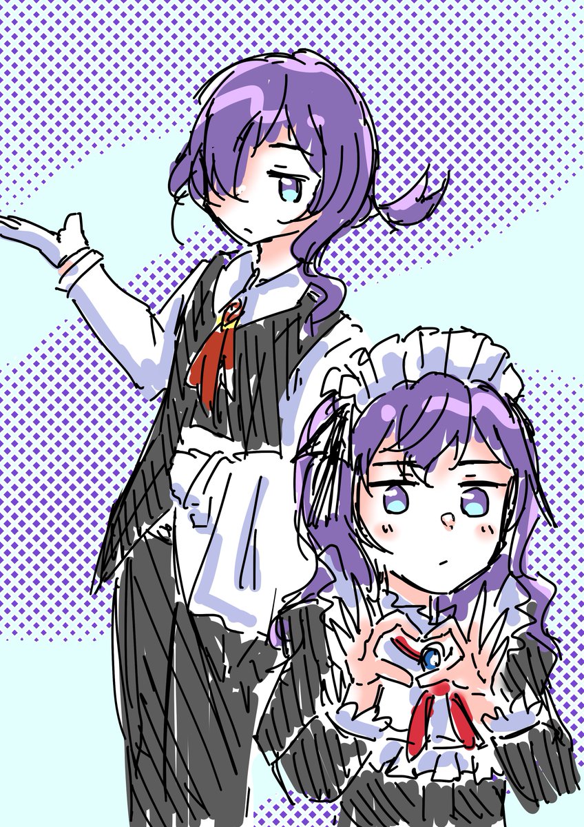 purple hair heart hands butler maid headdress heart maid blue eyes  illustration images