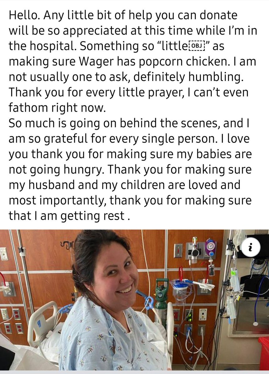nicolebryan123's tweet photo. My sister in law on april 28th had cerebral hemorrhaging. She is 39 years old. Currently still hospitalized and my brother is currently taking care of their 2 children while she is in the hospital. They are in need of as much help as they can get. $jjangel1 https://t.co/NX4J2wmZlM