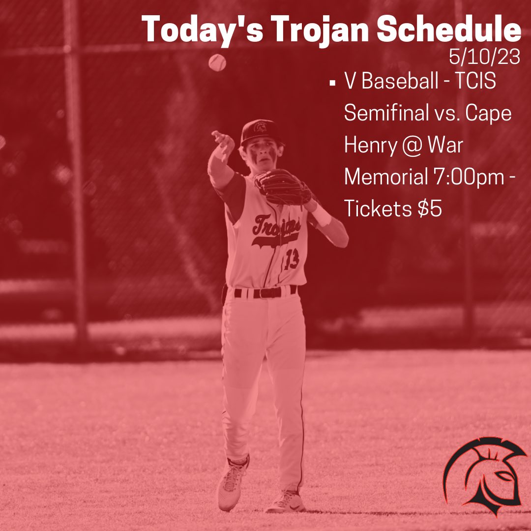 Good luck today, Varsity Baseball! Tickets are $5, everyone pays. Come out and support the Trojans! #trojanpower