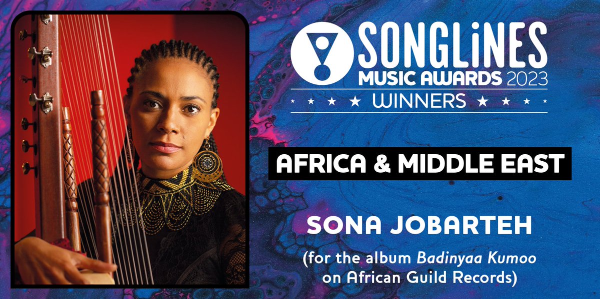 Congratulations to @SonaJobarteh for winning the Africa & Middle East category in the Songlines Music Awards 2023 for her album Badinyaa Kumoo on African Guild Records songlines.co.uk/awards/2023 #SMA23