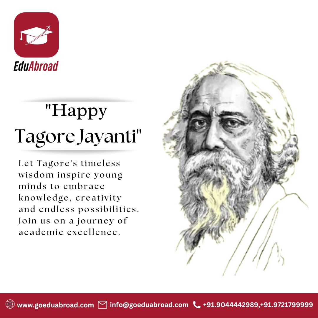 _eduabroad's tweet photo. Happy Tagore Jayanti! Let Tagore's timeless wisdom inspire young minds to embrace knowledge, creativity, and endless possibilities. Join us on a journey of educational excellence. 📚✨
.
.
.
.
#TagoreJayanti #EducationRevolution #EduAbroad
#scholarship #eduabroad #edu #education https://t.co/VVlN30Iju5