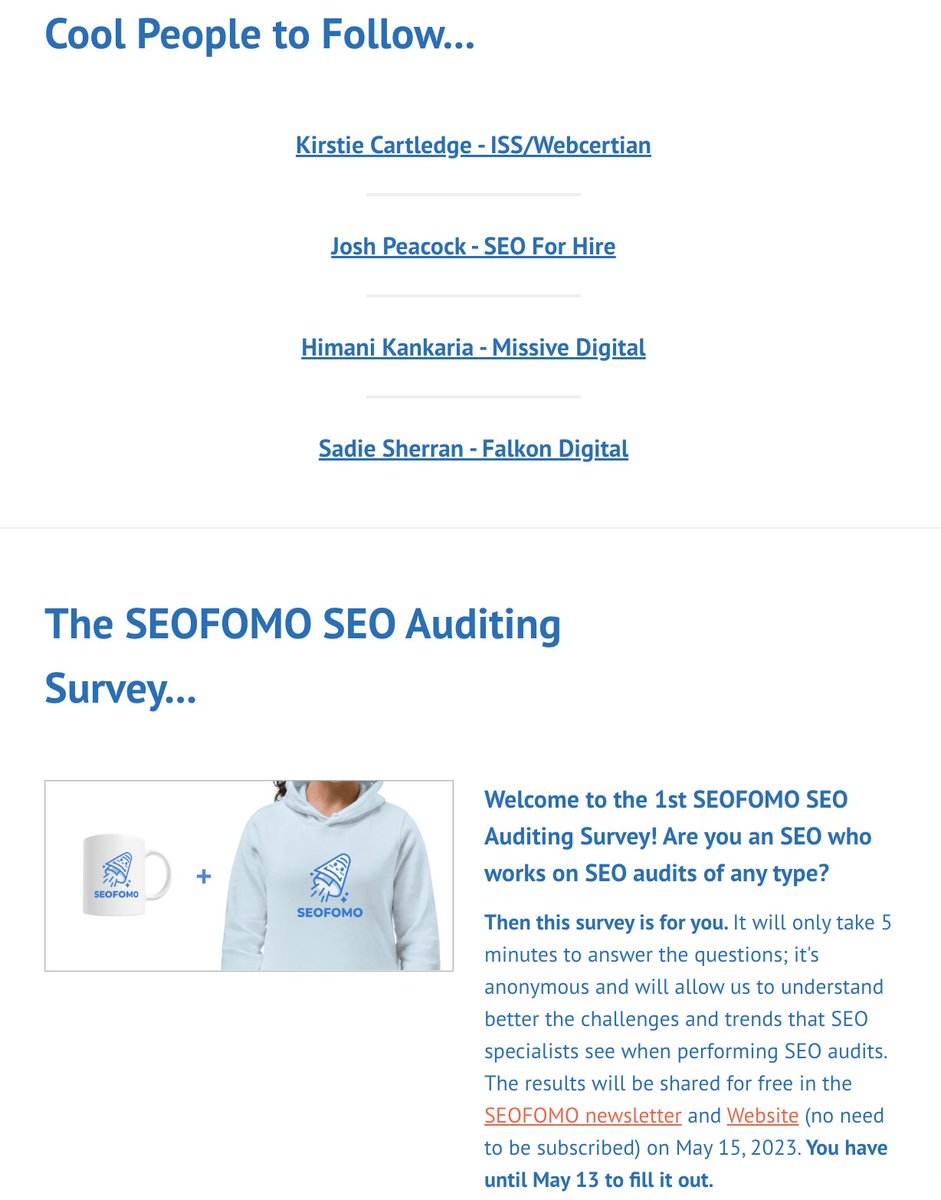 Thanks so much, @ChrisSimmance, for featuring me in the @OMG_Center newsletter🤗My surroundings are great♥️
@kirstiehoskin, you gave me a lot of FOMO with @IntSearchSummit, especially after we met at #BrightonSEO. Can't wait to attend one.

And, the #SEOFOMO SEO Auditing Survey😍