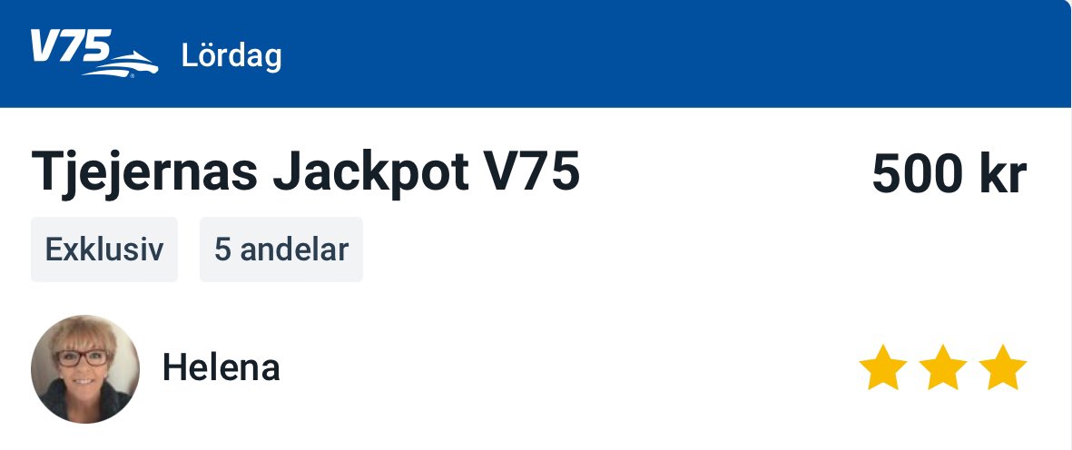 #V75 🔥🔥 ENDAST 2 KVAR 🔥🔥
Då jag ENDAST har 1 ANDEL till lördagens jackpot väljer jag att dela den redan nu . 
Resten av veckan hoppar jag att göra andelar och lägger all tid och fokus på ⤵️
⌛️ V75 Umeå
⌛️ 500kr
⌛️ ENDAST 5 ANDELAR 
atg.se/icaorrby/spel/…