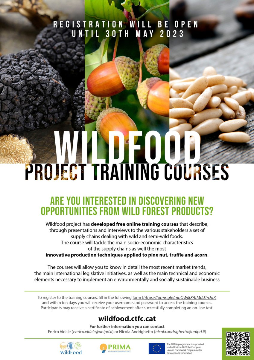 WildFood_PRIMA's tweet photo. Training courses organized by @UniPadova are now available!🙌

The courses are in English and open to everybody. They are mostly made up of field videos, and aim to describe some supply chains relating to #WildFoodProducts.

Registration until 30th May 👇
https://t.co/Wmp8YUSzkB https://t.co/1V9bo3c0ZR