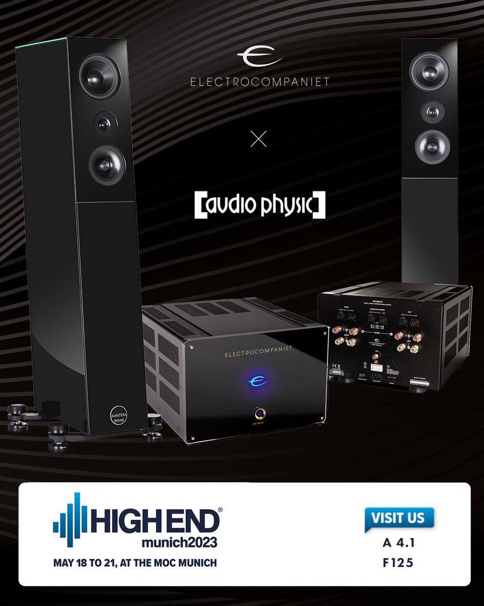 Just one week to go to the Munich High end show 2023, May 18-21! This year we have partnered up with <a href="/Electrocmpaniet/">Electrocompaniet</a>  and we will present our Avantera speakers with their AW800M reference power amplifier. The full rig will be wired with <a href="/audioquest/">AudioQuest</a> speaker + power cables