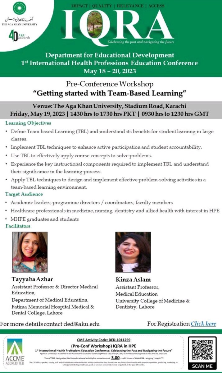 Want to develop team skills and ability to cooperate in your class. TBL is a great teaching and learning  strategy and is not very resource intensive  Join this workshop !! #akuded #AKUGLOBAL  @Tayyaba21105940