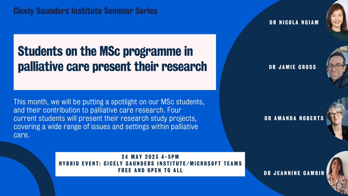 Join us on 24th May for our CSI Open Seminar delivered by students on our MSC programme in palliative care - sign up for FREE here:  eventbrite.co.uk/e/csi-open-sem…