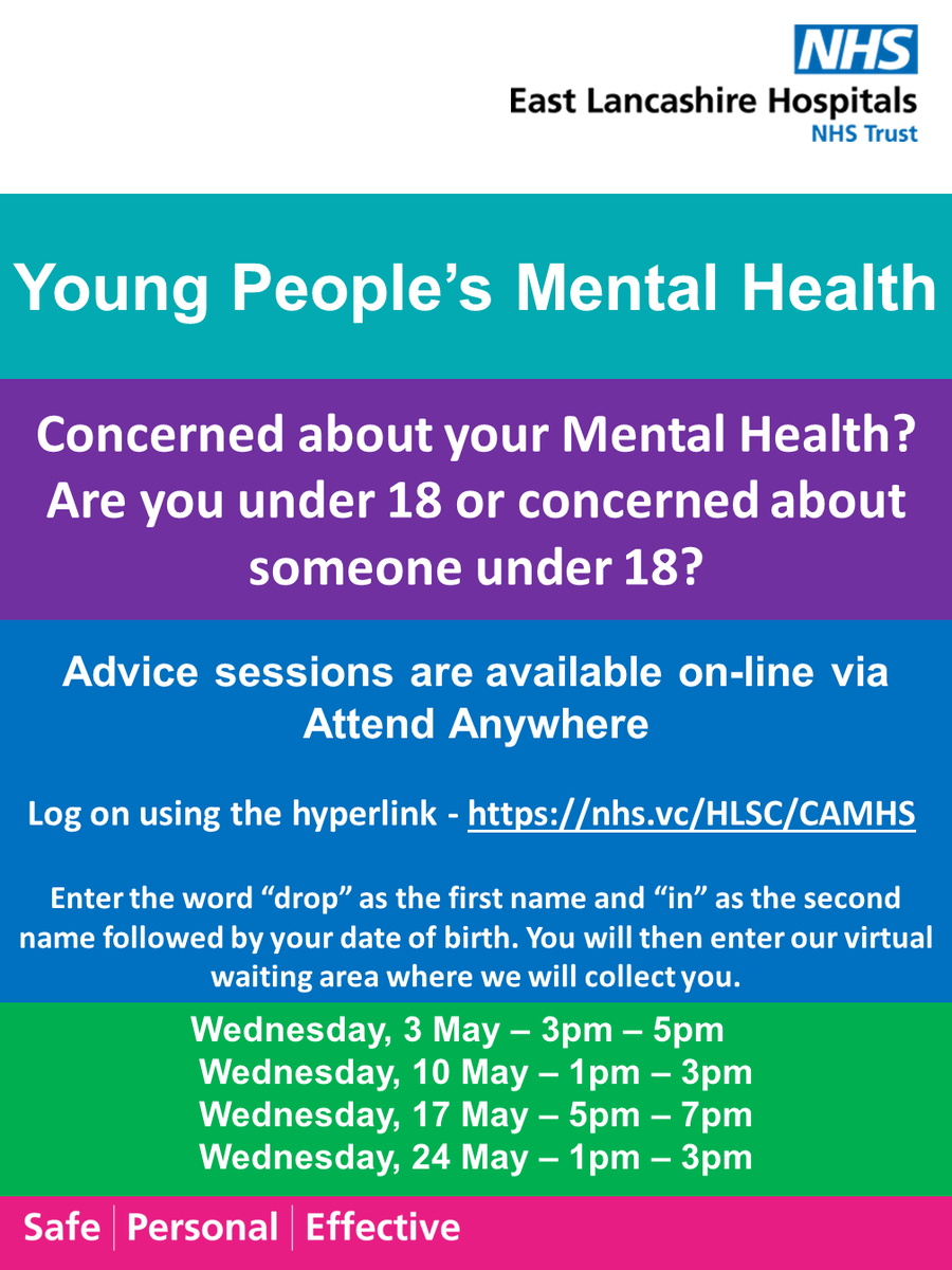 ELHT_NHS's tweet photo. Are you concerned about your mental health, or someone else's under 18? ๐ง Our #ELCAS Team have online advice sessions available for you to receive further support.
To log on and for further information please visit ๐ https://t.co/C4j60hwNPs https://t.co/yLnZNNw0oK