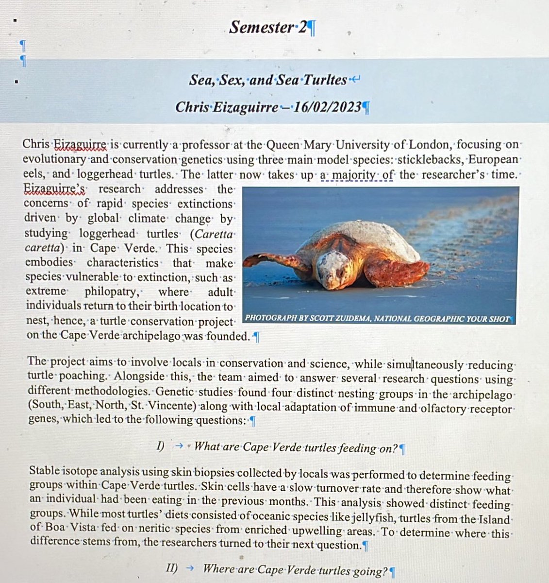 Once more I remember this year’s seminars by @UoABioSci. Chris from @EizaguirreLab explained how ocean currents determine future feeding habits of Cabo Verse turtles, super interesting! I can’t wait to follow future research!

#OceanCurrents #LoggerheadTurtles #SBSSeminarUoA