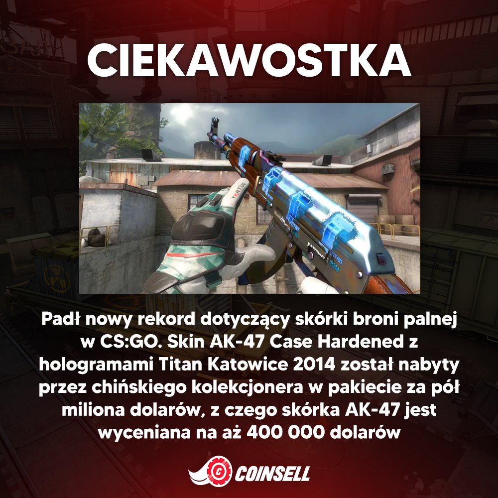 CoinSellPL's tweet photo. 🤔 Wiedziałeś?

Padł nowy rekord dotyczący skórki do AK-47 Case Hardened z naklejkami holo Titan Katowice 2014.

Wyceniana jest na 400k dolków 😱

#csgo #cs2 #csgomemes #csgoclips #csgomeme #csgoskins #csgovideos #csgofunny #csgovideo #csgoclip #csgomoments #csgogiveaway https://t.co/mvsZ0gPozB