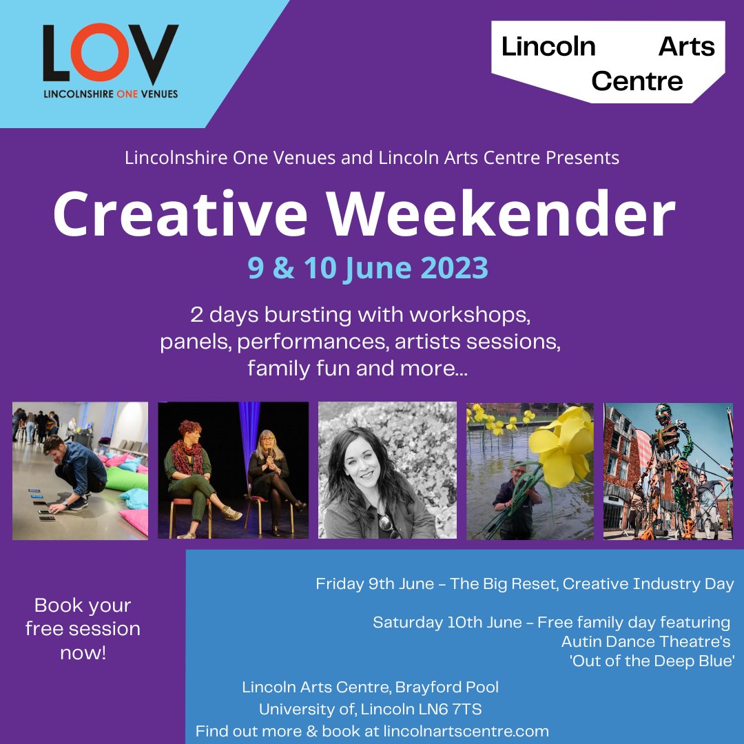You are invited to our Creative Weekender with <a href="/LincsArtsCentre/">Lincoln Arts Centre</a>, it's Creative Industry Day on 9th June! Find out about Arts Funding, Freelance Creative Producers, the Working Musician, The Big Reset Panel &amp; Celebrate LOV event. Book your free places now! tinyurl.com/2k8mj4h3