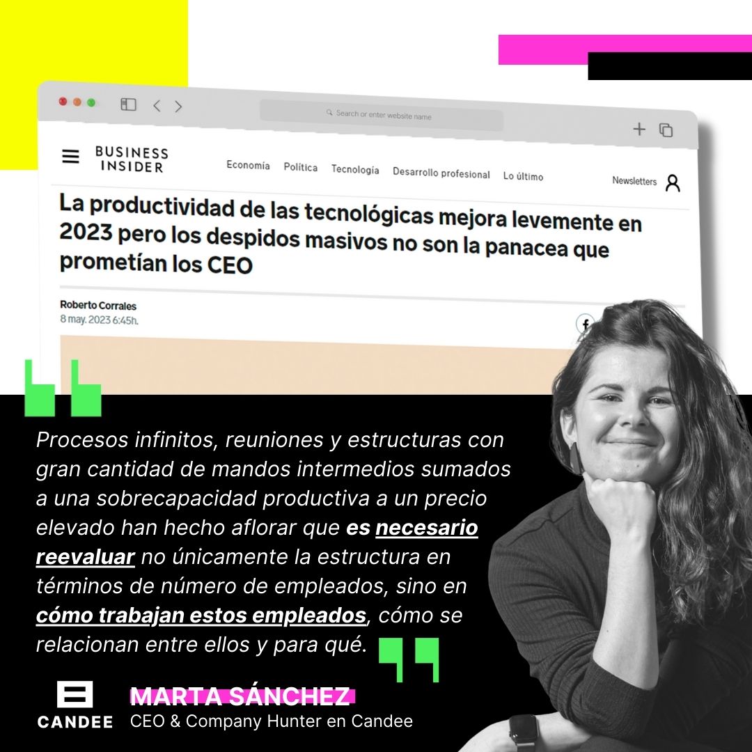 wearecandee's tweet photo. Nuestra CEO, Marta Sánchez, se cuela en este artículo de @BIEspana para analizar la situación actual del sector tecnológico tras los despidos masivos de las grandes compañías. 

¡No te lo pierdas! 👉 https://t.co/ccxSKZs1cX

#Candee #Talent #RRHH https://t.co/nXw0Qlp4Cf