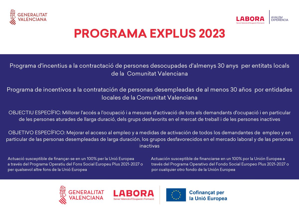 AjuntMassanassa's tweet image. L'Ajuntament de Massanassa contractarà 4 persones a través dels programes EMPUJU i EXPLUS 2023.
Tota la informació i perfils professionals: va.massanassa.es/ver/3587/El-Ay…
#Massanassa #Empuju #Explus