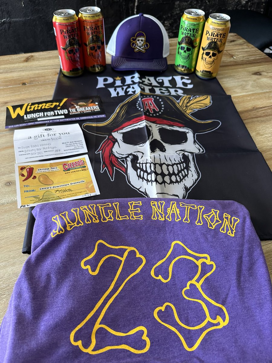 🚨WIN IT WEDNESDAY🚨
RT &amp; FOLLOW <a href="/PR927FM/">Pirate Radio ☠️</a> for a chance to win:
1) Pirate Water Prize Package
2) $100 gift card to Beauty Bar Medispa
3) Lunch to Chicos &amp; Tiebreakers 
5) Pirate Radio Hat &amp; T-Shirt 
21 &amp; older only! 
#stations4winners🏴‍☠️
