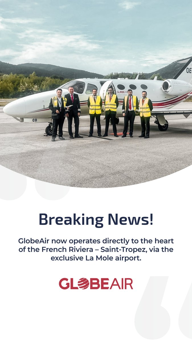 GlobeAir unveils direct flights to Saint-Tropez! Read our latest Press Release: globeair.com/n/globeair-unv… #GlobeAir #MyPrivateJet #StTropez #PrivateJet #LuxuryTravel #aviation #aviationnews