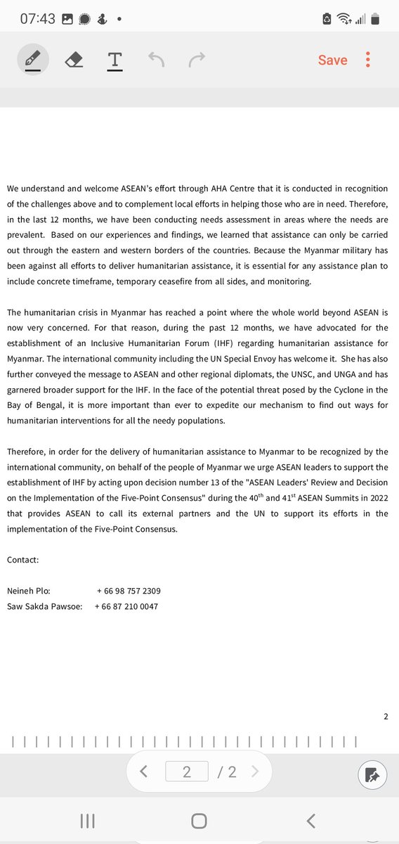 #NUG, KNU, KNPP and CNF issued a joint statement and urge <a href="/ASEAN/">ASEAN</a> to support the establishment of Inclusive Humanitarian Forum (IHF) to provide humanitarian aids to all people of #Myanmar. The military has been actively prohibiting humanitarian support.  #WhatsHappeningInMyanmar