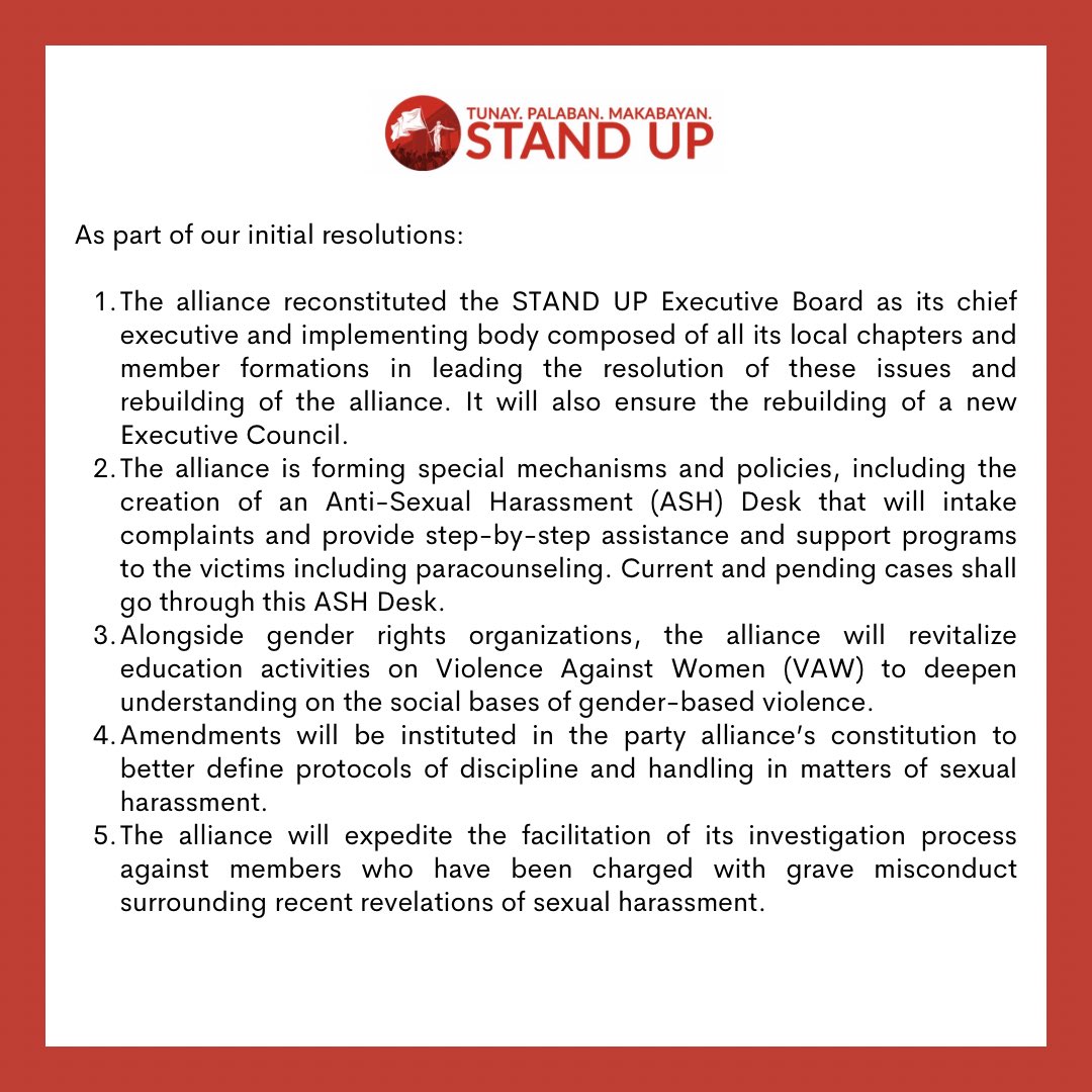 standupdiliman's tweet photo. Admission and apology of STAND UP to victims of sexual harassment and to the UP Community

Read the full statement here: https://t.co/fihOQdE6TS https://t.co/a36tdOzEFA