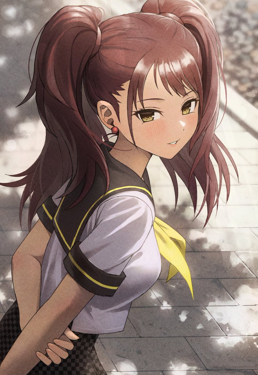 kujikawa rise 1girl twintails solo skirt school uniform yellow neckerchief black sailor collar  illustration images