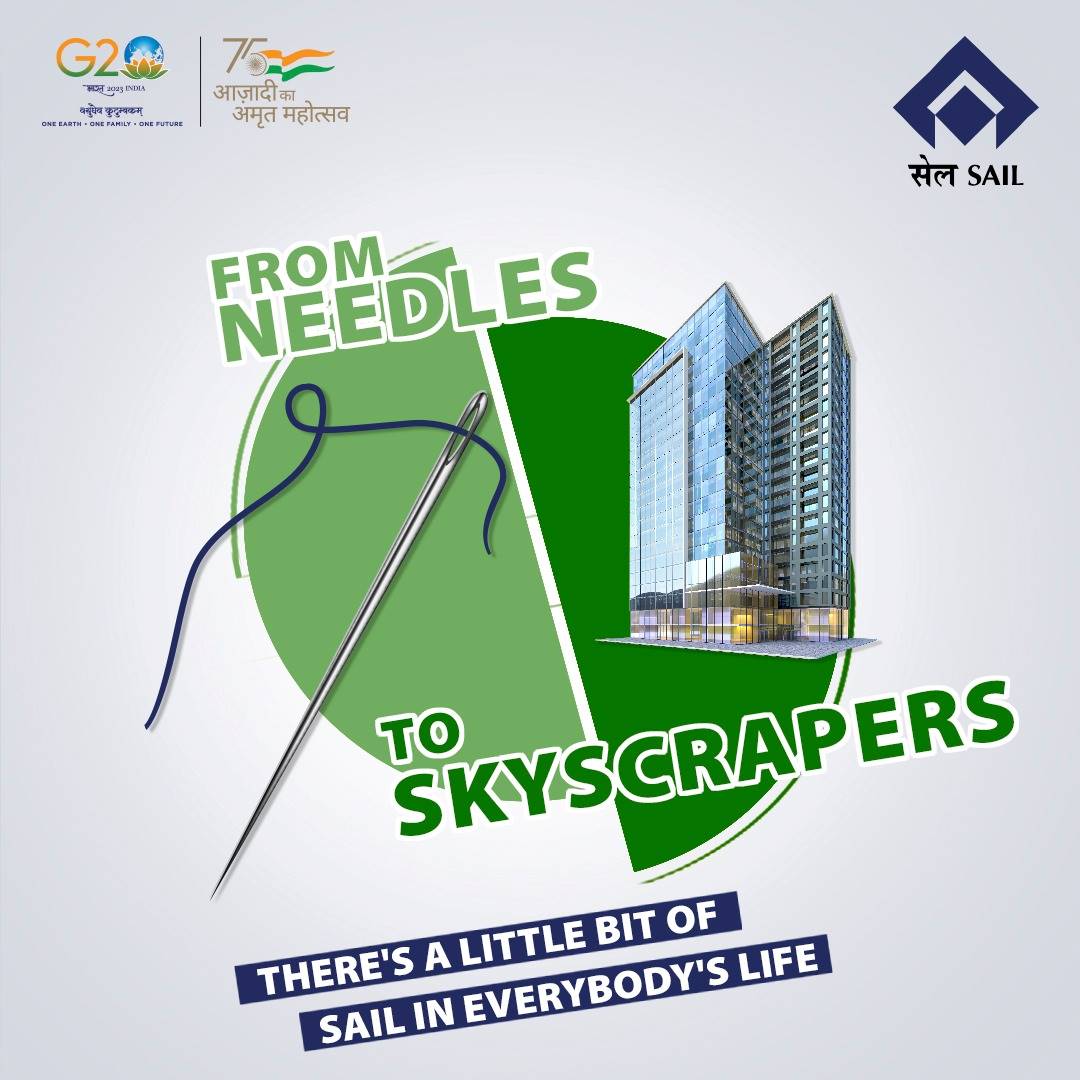 SAILsteel's tweet photo. From Needles to Skyscrapers...
There's a little bit of SAIL in everybody's life.
.
.
.
.
.
Follow @SAILsteel to stay updated.
.
.
#SAIL #Steel #SteelProducts #MakeinIndia #AatmanirbharBharat #TMT #HRcoils #CRCoils #NEX #SAILNEX #SeQR #SAILSeQR https://t.co/XdBcRG4E8q