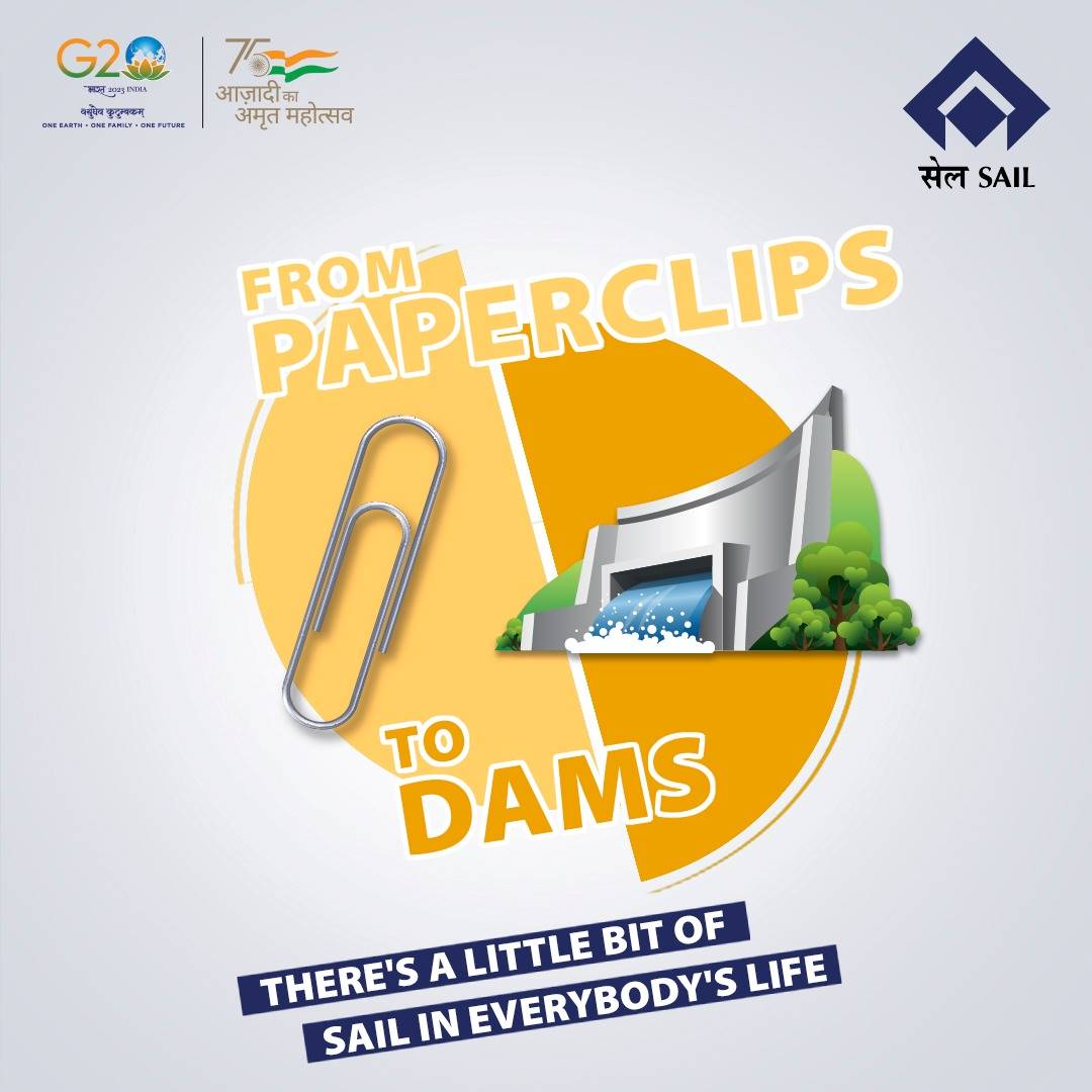 SAILsteel's tweet photo. From Paperclips to Dams...
There's a little bit of SAIL in everybody's life.
.
.
.
.
.
Follow @SAILsteel to stay updated.
.
.
#SAIL #Steel #SteelProducts #MakeinIndia #AatmanirbharBharat #TMT #HRcoils #CRCoils #NEX #SAILNEX #SeQR #SAILSeQR https://t.co/2jZUyV9zIk