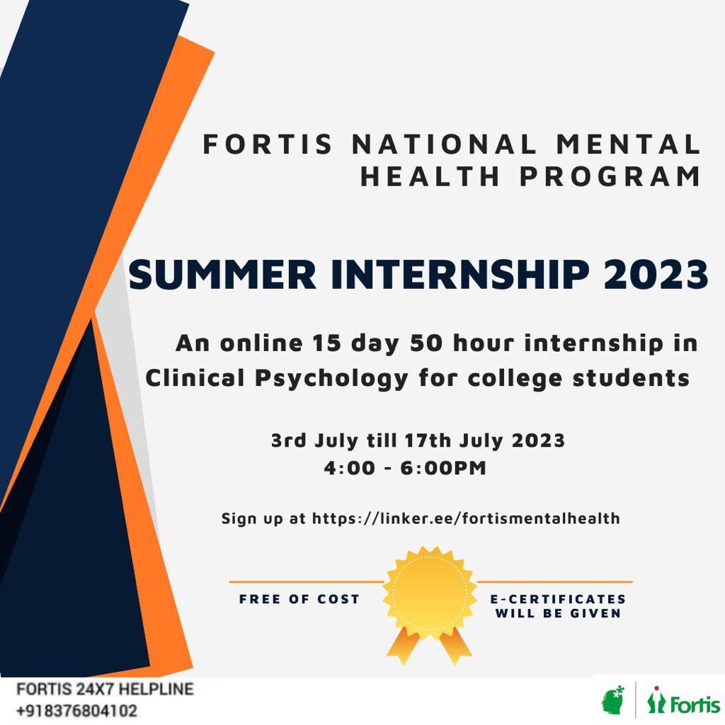 Fortis Summer Internship Psychology 2025