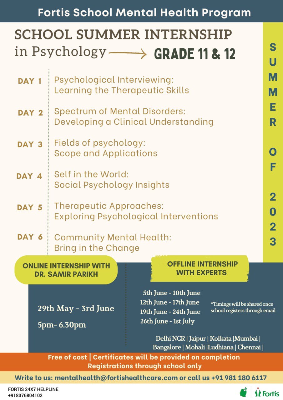 Fortis Summer Internship Psychology 2025