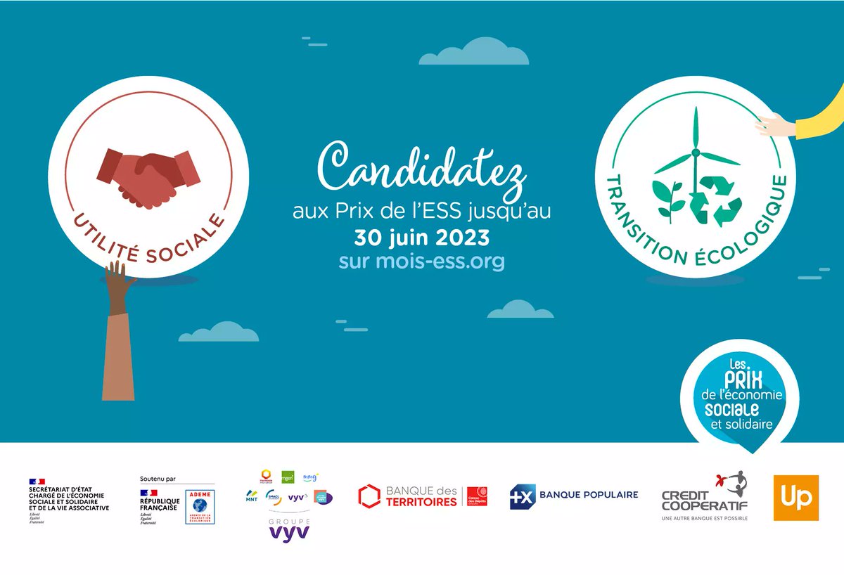 URIOPSS_BFC's tweet image. 📢 [PRIX ESS 2023, CANDIDATURES OUVERTES JUSQU'AU 30 JUIN]
2 thématiques : Utilité Sociale et de Transition Ecologique. En savoir plus : 
lnkd.in/ebrk472b
#prixESS #ESS #utilitesociale #transitionecologique #moisdeless