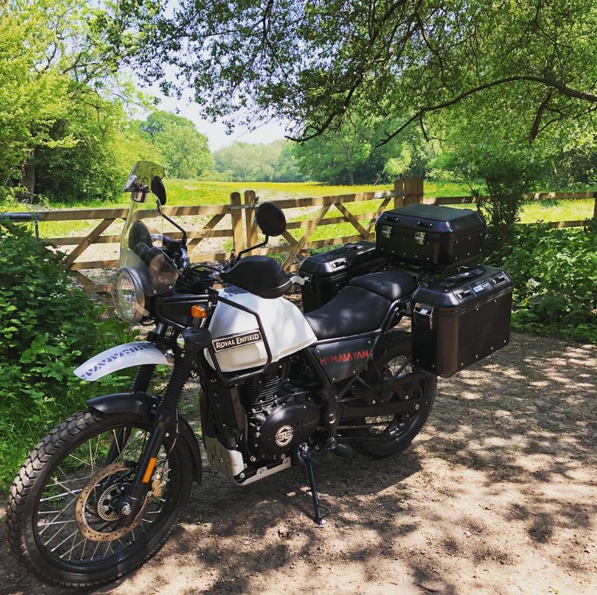 HitchcocksM's tweet photo. Fully loaded Himalayan ready for summer fun. #royalenfield #motorcycle #motorbike #himalayan #adventurebike #greenlanes #allroads #scram411 #adventure #discovery #streetscrambler #urbanscrambler #explore #gothere #enduro #motorcycleparts #panniers #topbox #offroad https://t.co/sNfjGPLgWN