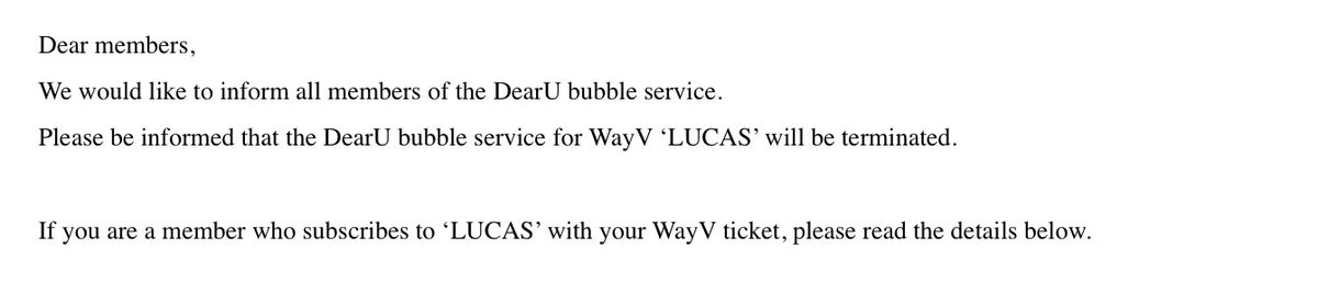 LucasWong_IDN's tweet photo. [INFO] 10.05.23

Layanan DearU Bubble untuk WayV LUCAS akan dihentikan pada 24 Mei 2023 pukul 13.00 WIB. 

Sebagai gantinya, layanan Bubble LUCAS sebagai personal, akan segera dibuka. Informasi lebih lanjut akan diumumkan secara terpisah https://t.co/gymhm3UU3e