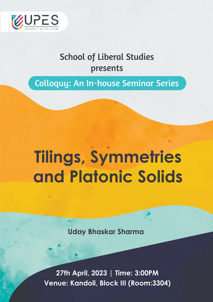 SOLS_UPES's tweet photo. Dr. Uday Bhaskar Sharma presented his research titled "Tilings, Symmetries, and Platonic Solids" in Colloquy - An In-house Seminar Series by the School of Liberal Studies (SOLS).  
@SOLS_UPES 
@UPESDehradun https://t.co/B9625TuKGC