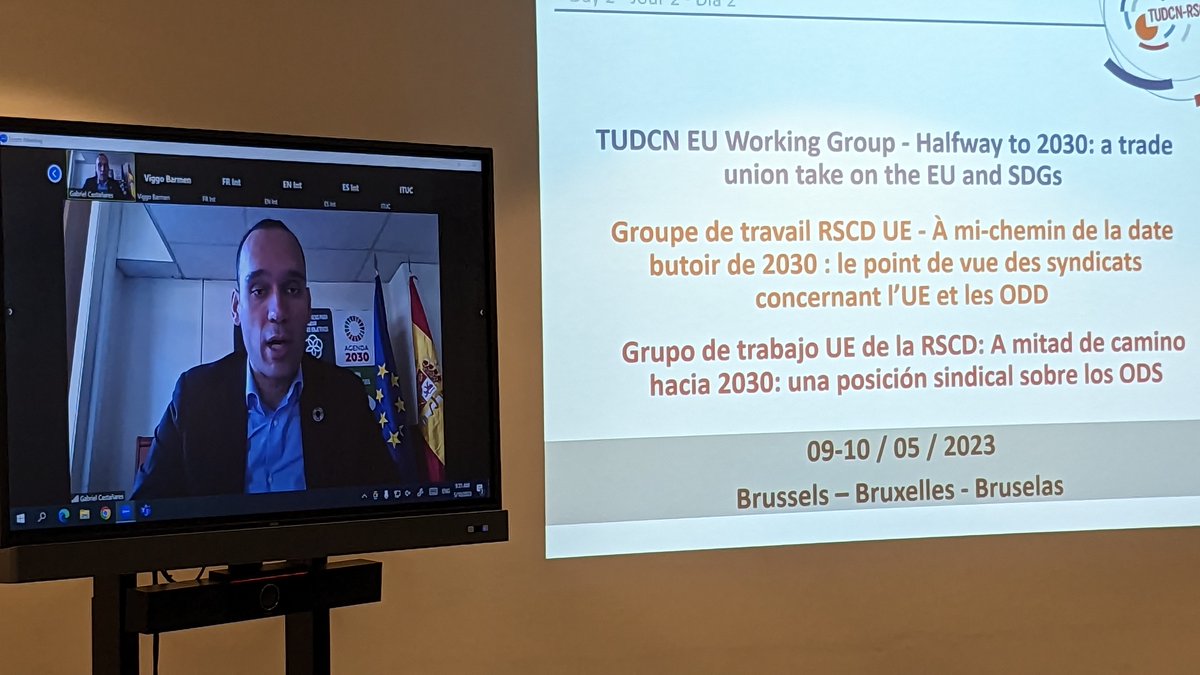 TUDCN_rscd's tweet photo. Trade unions of #EU #memberstates are meeting today in #Bxl to discuss the EU's upcoming VoluntaryReview and #Sweden &amp; #Spain EUPresidencies' approach to the #SDGs w/ @EU_Commission @ElisaRoller, @sweden2023eu Viggo Barnen &amp; @Agenda2030Gob Gabriel Castañares #HLPF2023 #2030Agenda https://t.co/qSj0qvOyLO