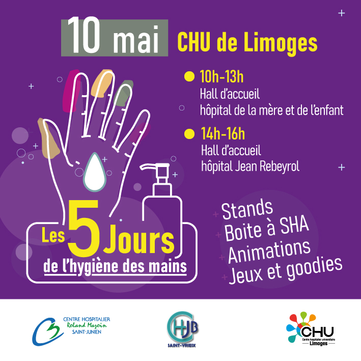 CHULimoges's tweet photo. Aujourd'hui, rendez-vous au #CHU de Limoges pour la 4ème journée des 5 jours de #sensibilisation à l'#hygiène des #mains. https://t.co/jeU2N53lAk