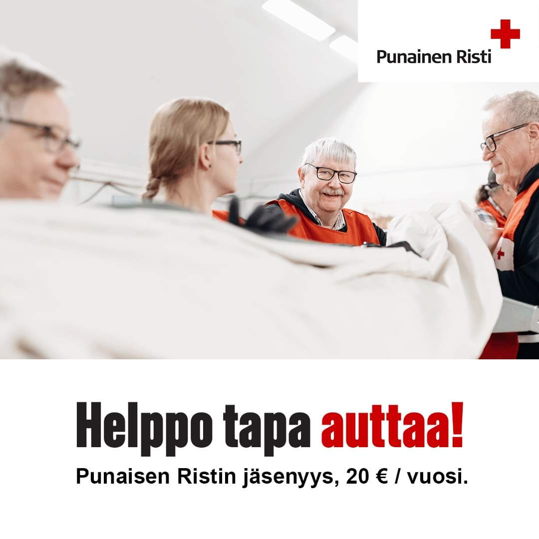 Jäsenenä:
✅ tuet vapaaehtoistyötä eniten apua tarvitsevien hyväksi Suomessa ja maailmalla.
✅ puolustat inhimillisiä arvoja.
✅ saat työmme tuloksista kertovan Avun maailma -lehden.
✅ tiedät, että apu menee perille.

punainenristi.fi/liity-jaseneksi