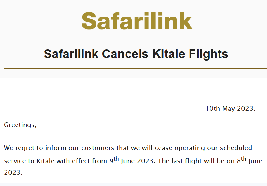 getawayKE's tweet photo. #Safarilink ceases Kitale flights.
Citing high operations costs, the regional airline will halt flights to Kenya's 'Food Basket' from 9th June 2023. Customers with bookings after that date will receive full refunds.
#Aviation #Travel #Kitale https://t.co/dNFgMqrZpa