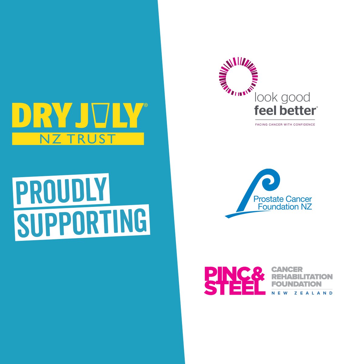 DryJulyNZ's tweet photo. Drum roll please... 🥁

We're excited to announce our partnership with 3 incredible cancer support organisations, including Look Good Feel Better NZ, PINC &amp; STEEL NZ and Prostate Cancer Foundation of New Zealand. We're so proud to help support these invaluable organisations ❤️ https://t.co/3p0AncpAwK